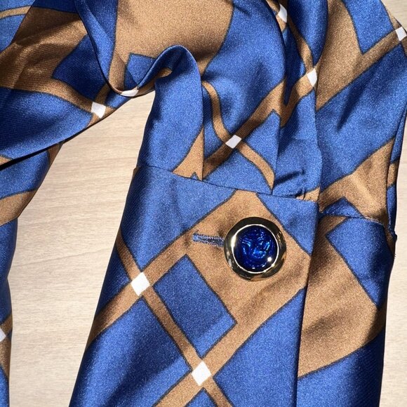 Zara Blue Brown Printed Long Sleeve Keyhole Back Blouse Women's Small S - Picture 6 of 8